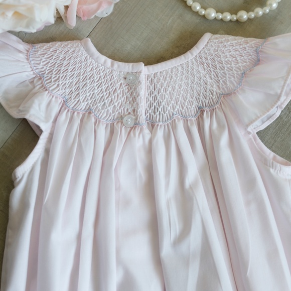 Baby Girl's Pink Smocked Heirloom Romper Embroidery Size 6 Month Bailey Boys - Picture 3 of 4